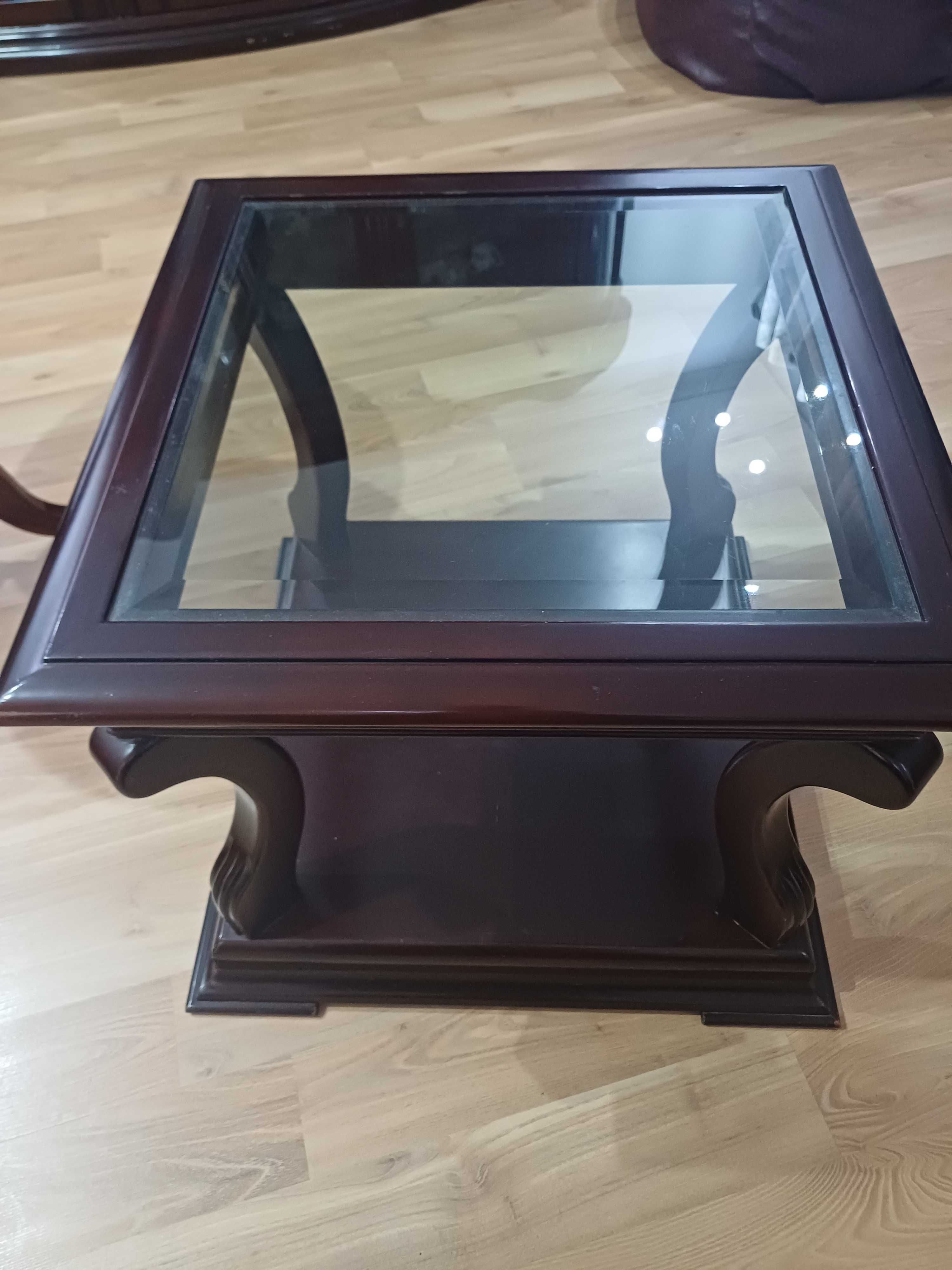 Mesa de apoio em madeira e vidro