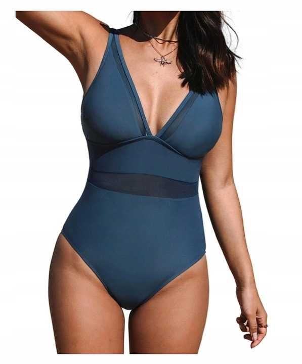 CUPSHE KOSTIUM KĄPIELOWY WYCIĘCIA XL Bikini Granatowe wyszczuplające