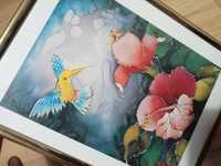 Obraz obrazek grafika koliber kwiaty ptak