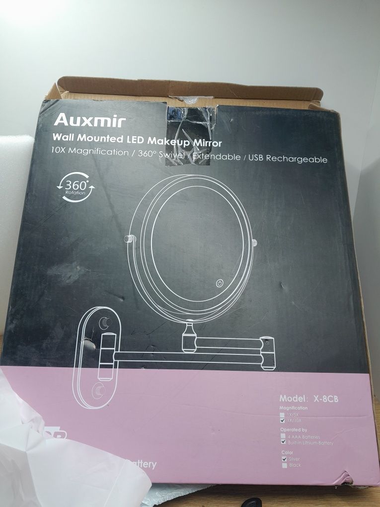 Lusterko ścienne led auxmit make up powiększające x-8cb 1x 10x usb