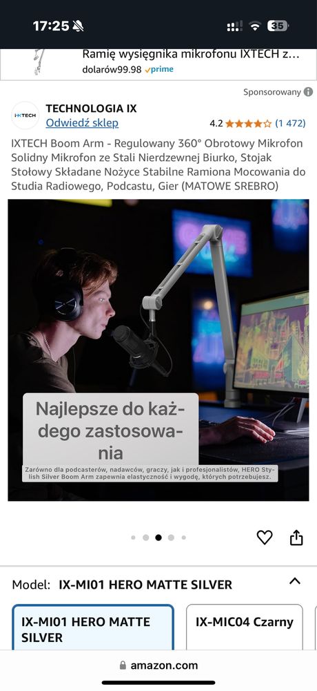 Statyw minkrofonowy IXTECH HERO MI01- regulowane ramie