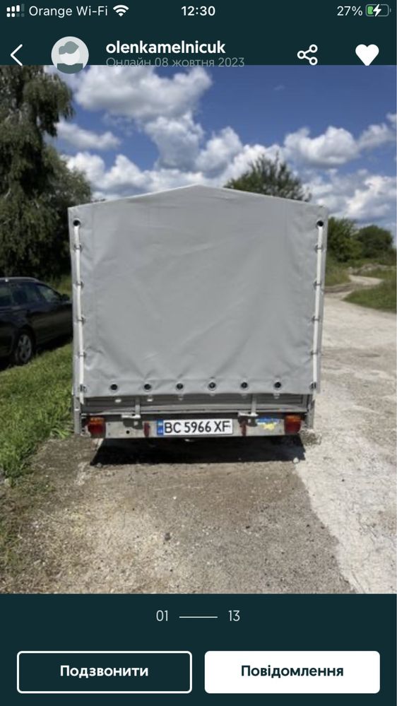 Причіп, прицеп двоосний категорія BE, оренда, 500 доба, зелена карта.