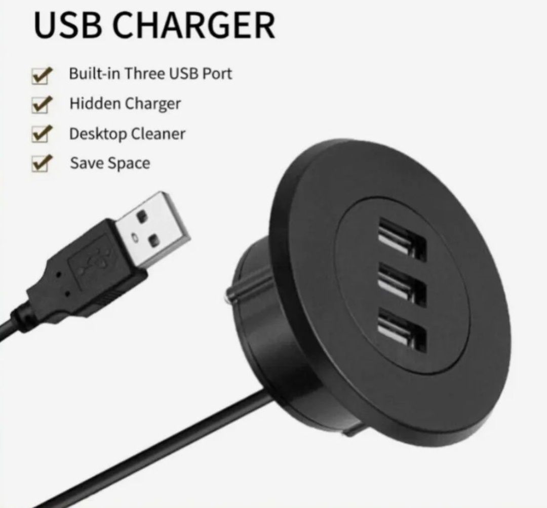 Заглушка кабелю врізна USB hub USB зарядка