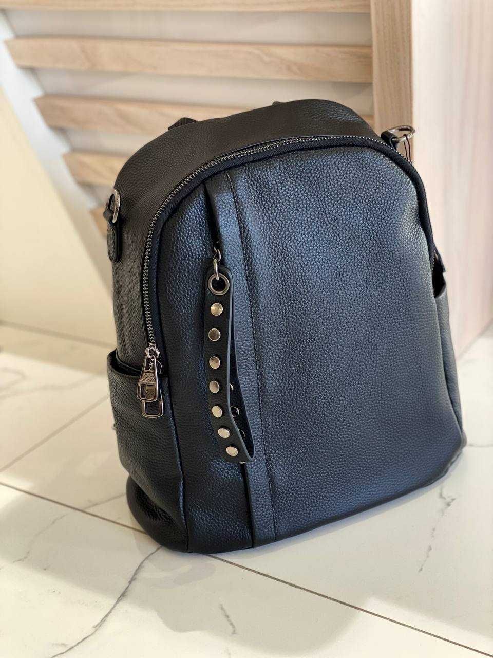 Кожаный рюкзак с текстильным ремнем