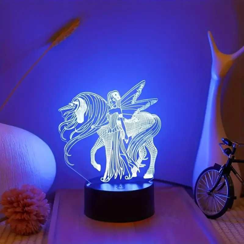 Lampka Nocna 3D Led Smart Wróżka z Jednorożcem 7 Kolorów