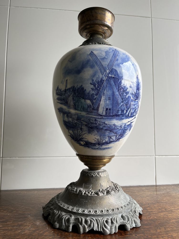 Piekna stara lampa holenderska porcelana mosiadz wiatraki