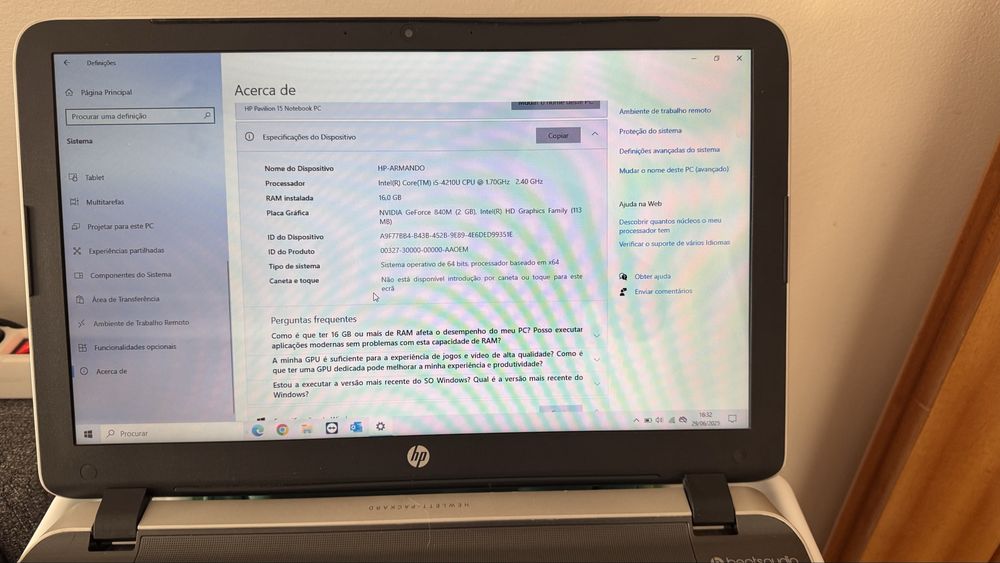 HP PAVILION 15 - 16gb