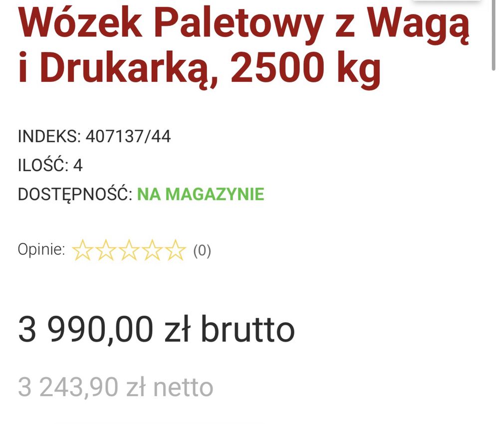 Wózek paletowy 2500kg  / paleciak / waga / drukarka / jazgot