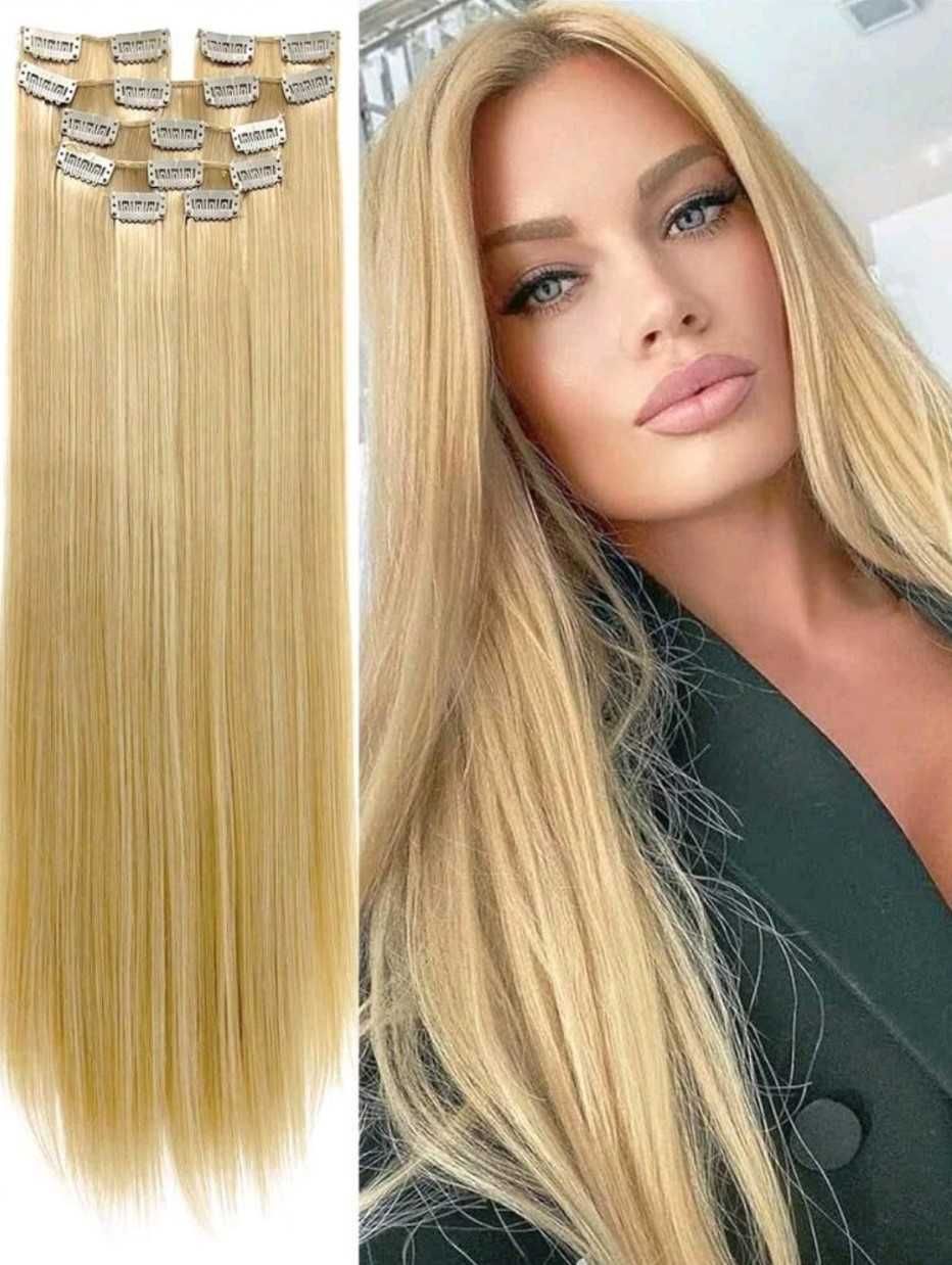 -50% Pasma Doczepy Przedłużenie włosy Blond jak naturalne Clip peruka