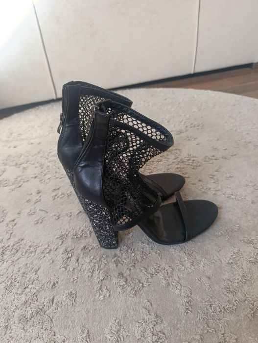 Buty sylwestrowe błyszczące impreza na obcasie 41 czarne