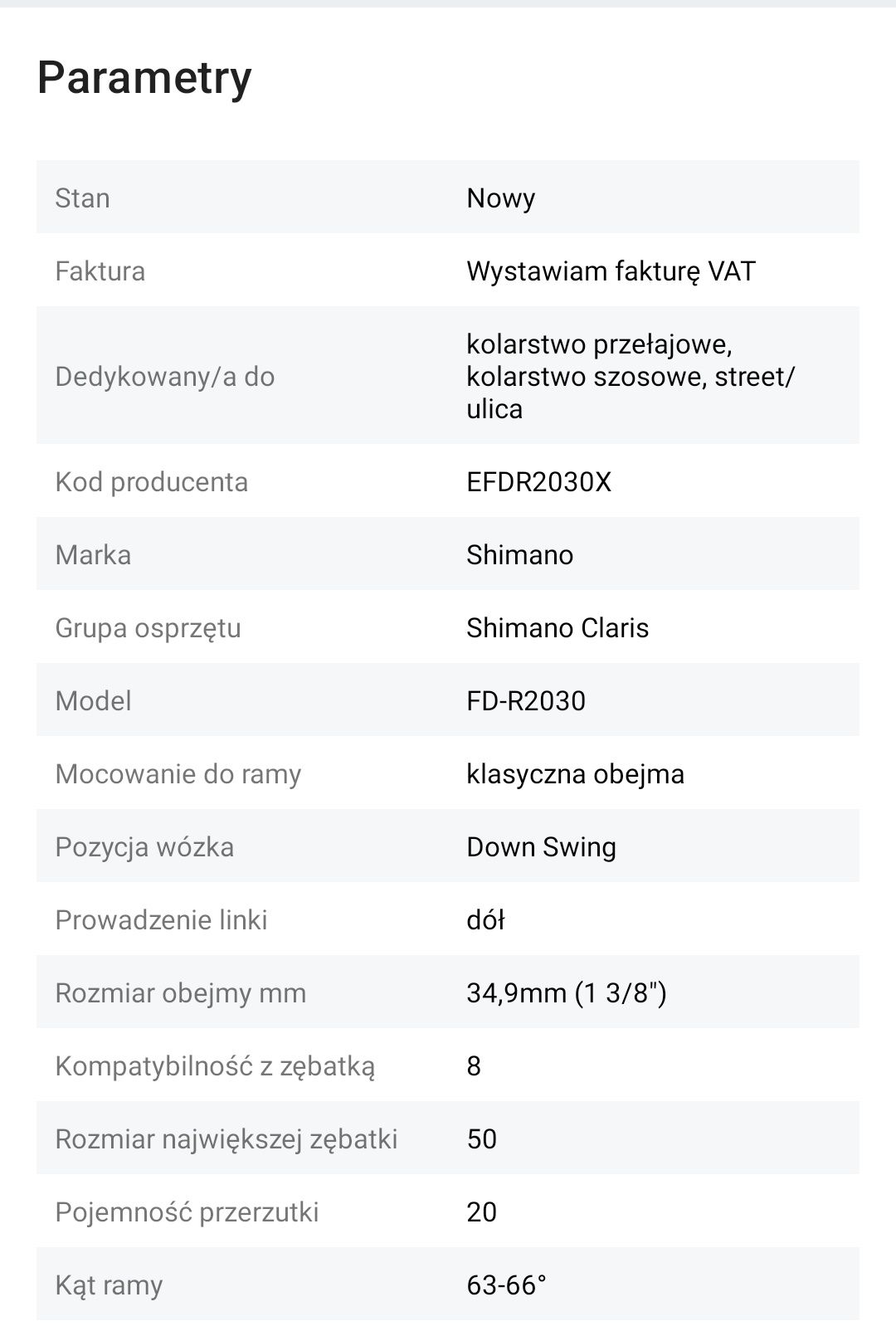 Przerzutka przednia Shimano FD-R2030