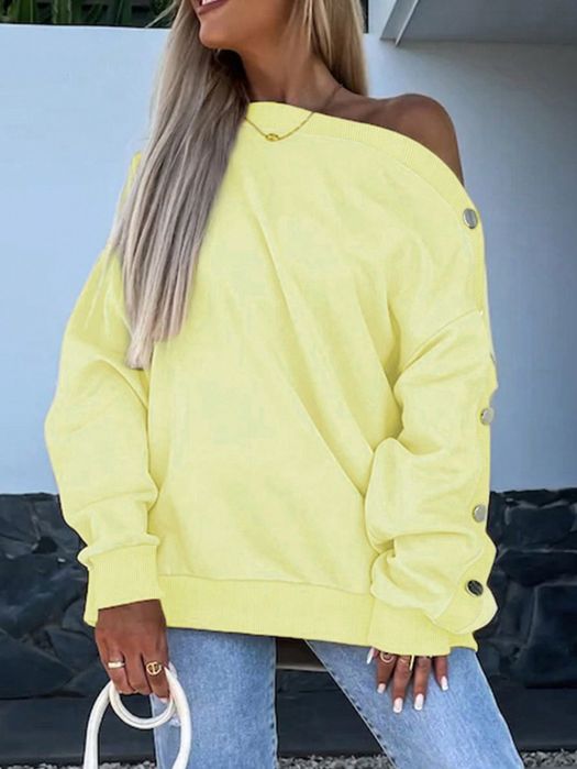 Bluza Ocieplana Na Jedno Ramię Z Guzikami Zółta Casual Shein S 36