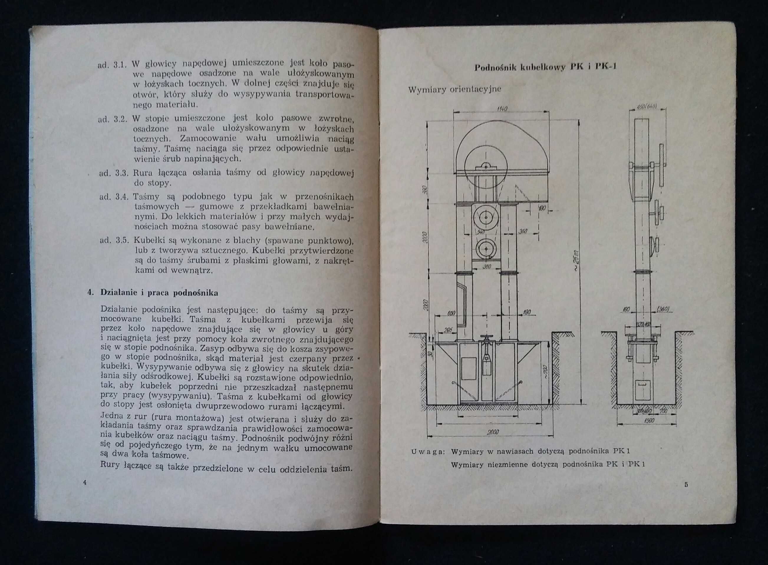 Przenośnik podnośnik kubełkowy PK PK-1 PK-30 instrukcja katalog