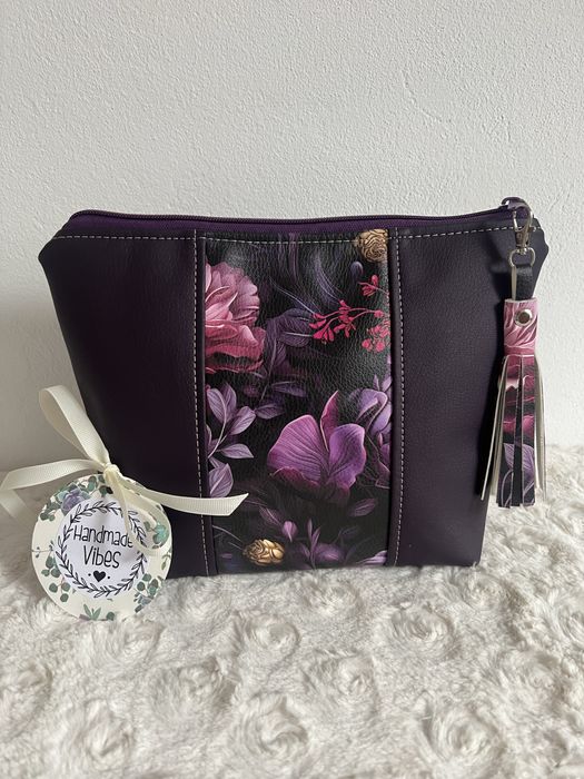 Nowa kosmetyczka handmade duza kolor śliwkowy fioletowy