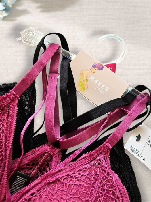 Комплект кружевных бюстгальтеров MAVEN, 2 шт чёрный и малиновый