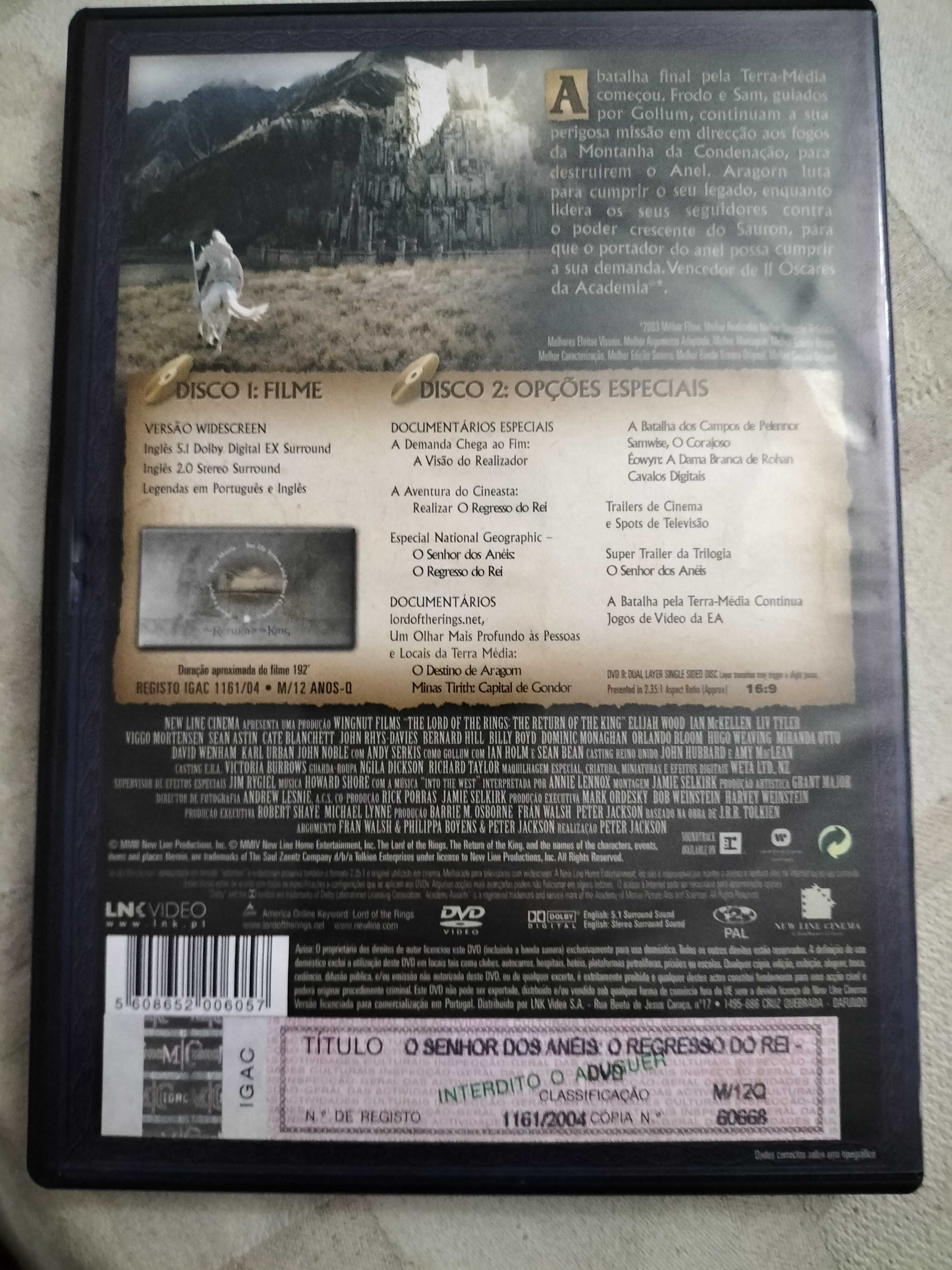 DVD O Senhor dos Anéis, O Regresso do Rei em ótimo estado.