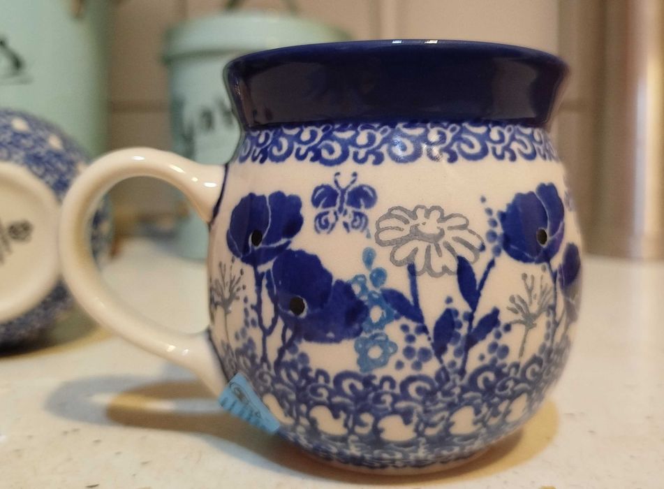 Kubek z ceramiki bolesławieckiej 200 ml ręcznie malowany kwiatowy wzór