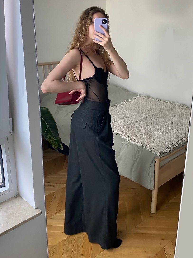 Ciemne szerokie spodnie ZW Collection wide leg garniturowe długie M 38