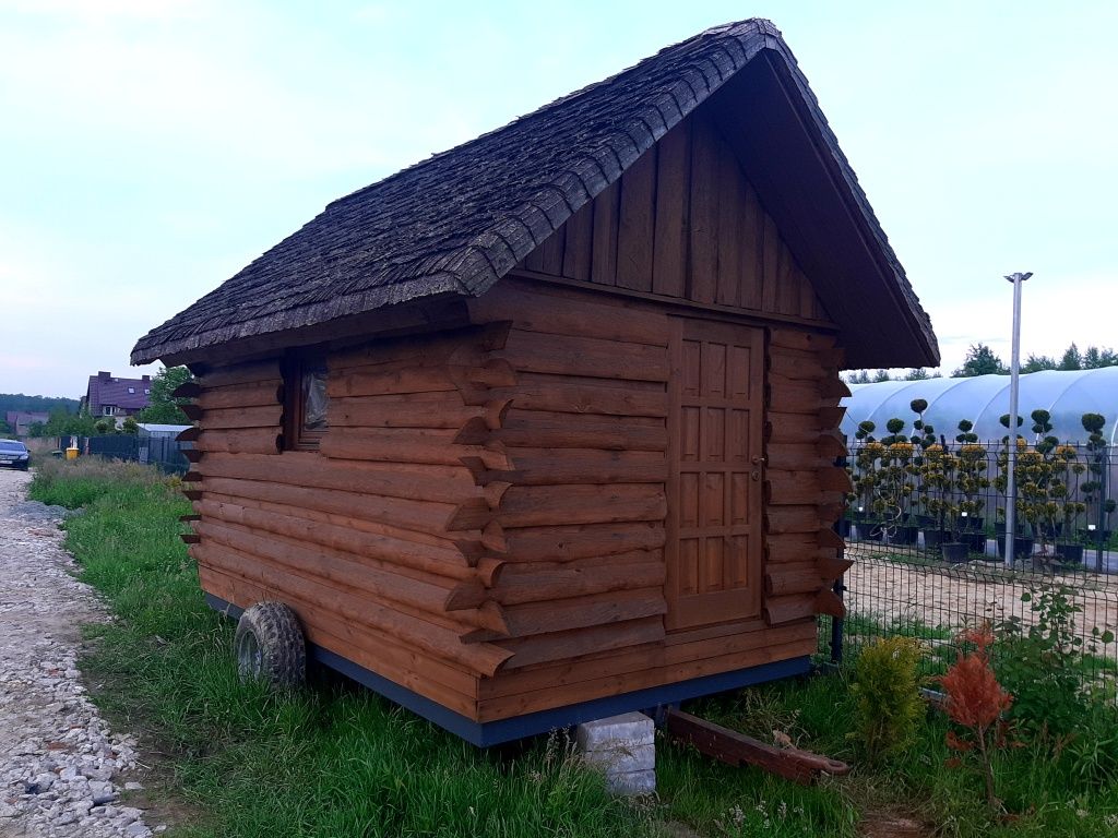Dom domek z bala ocieplene! Altanka huśtawka bania sauna stół!