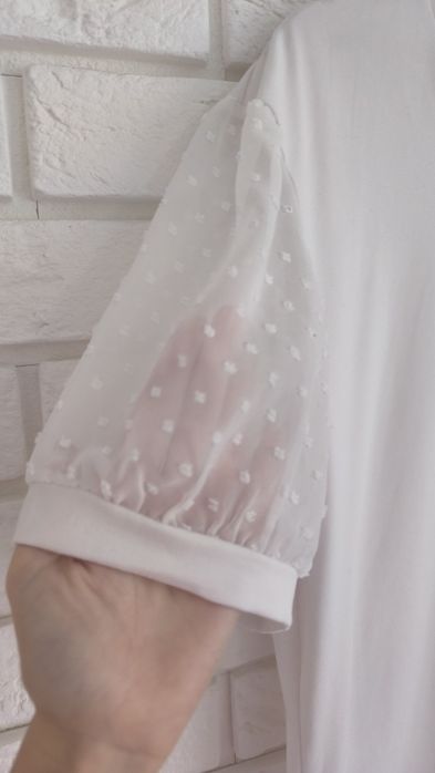 Bluzka damska XL 42 biała krótki rękaw t-shirt damski elegancka