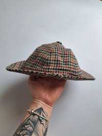 Barbour kapelusz w kratkę wełna 57cm oldmoney