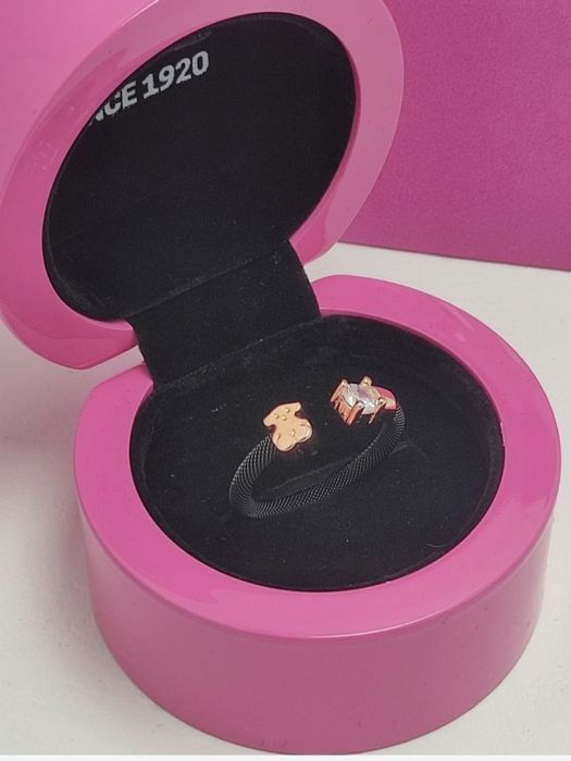 Pierścionek 16 z misiem różowe i ciemne srebro vermeil 925