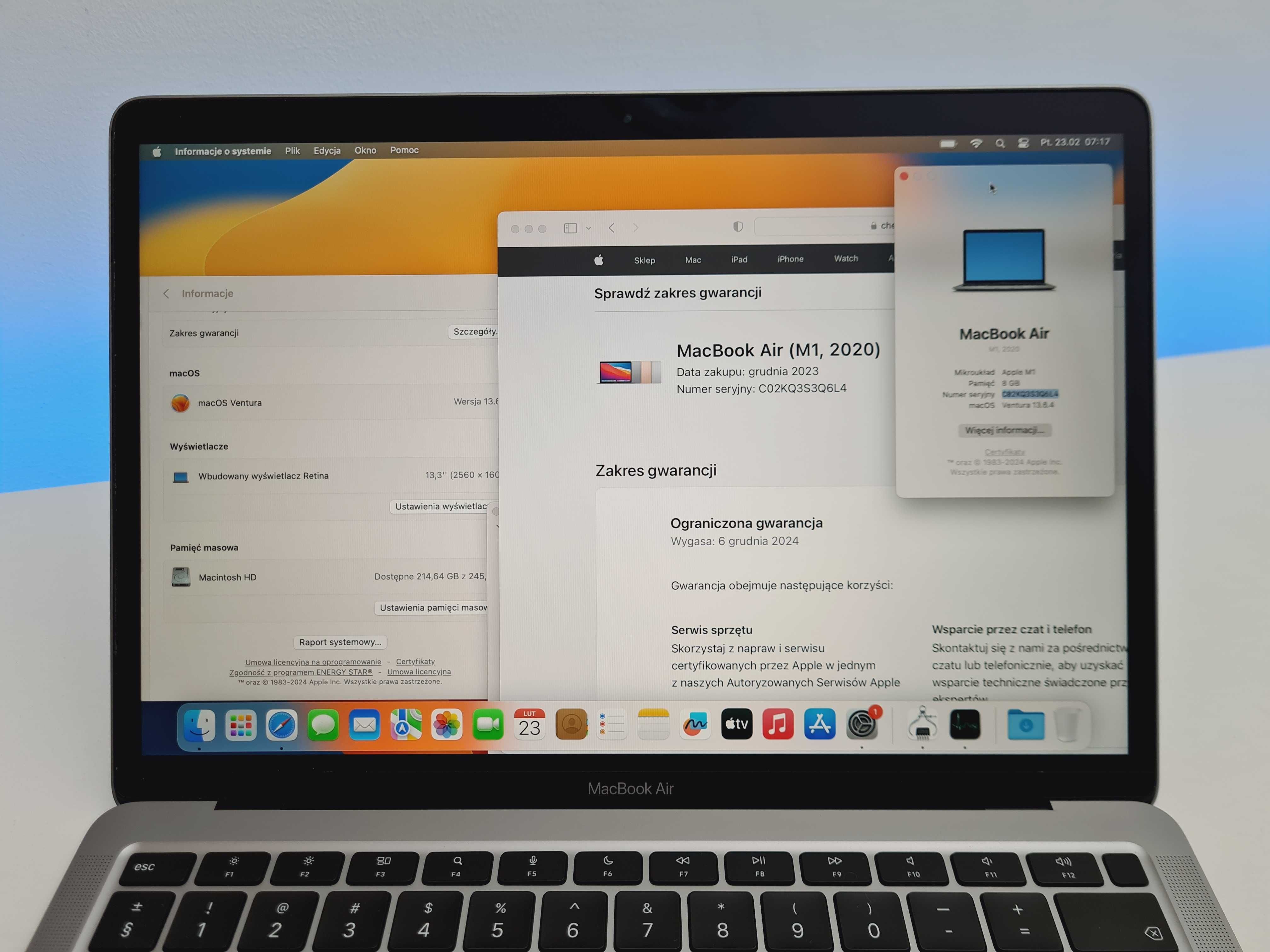 Jak NOWY MacBook Air M1 8/256, 61 cykli, Retina, GW APPLE F24