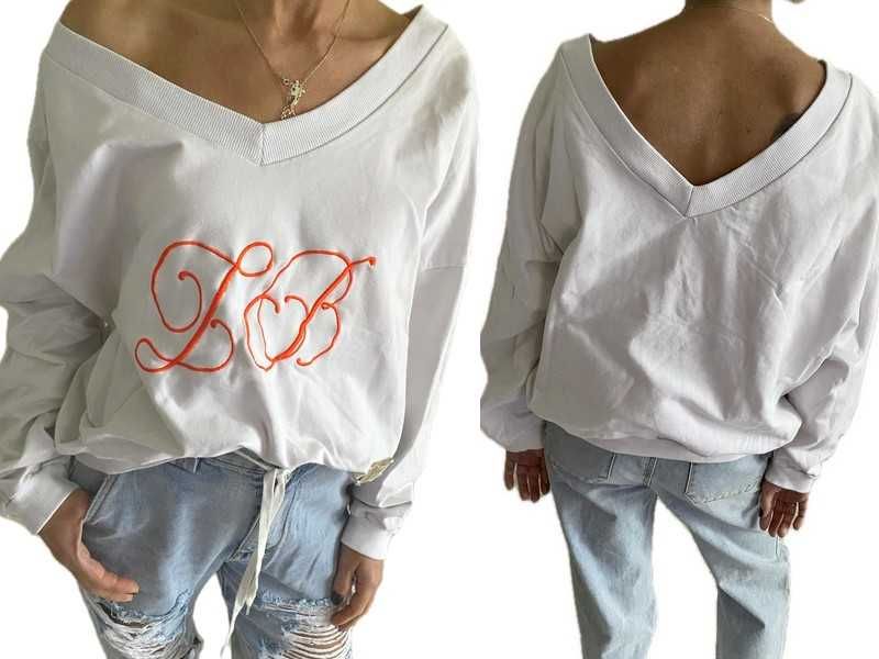 Lola Bianka bluza na jedno ramię oversize logo blaszka Uni