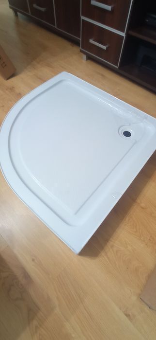 Brodzik półokrągły kabinowy 90x90x12 cm wysoki  plus niski nowy syfon