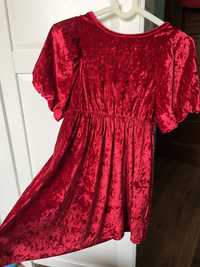 Wiśniowa, welurowa sukienka 146