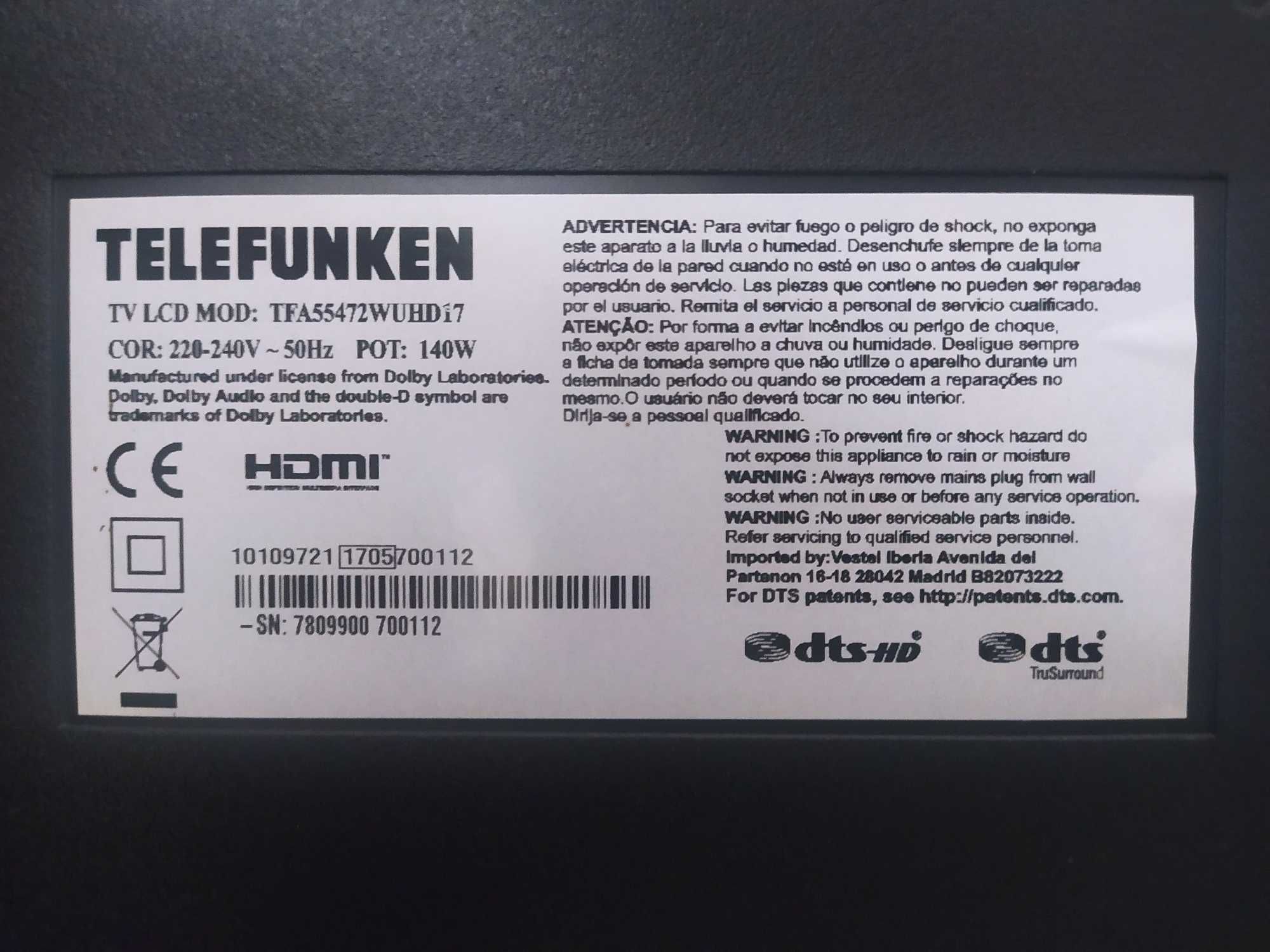 TV Telefunken de 55 polegadas para peças