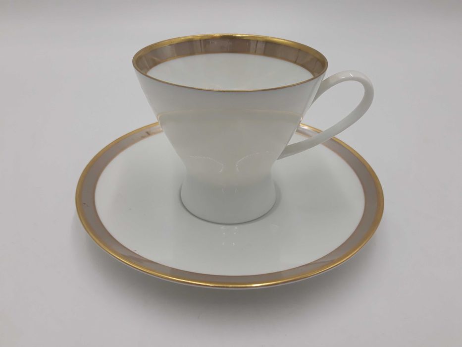 Filiżanka ze spodkiem Rosenthal Form 2000 biała złota beżowa obwódka