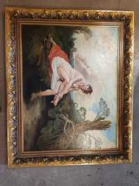 Obraz olejny z ramą - Potret siedzącej nad rzeką nagiej kobiety