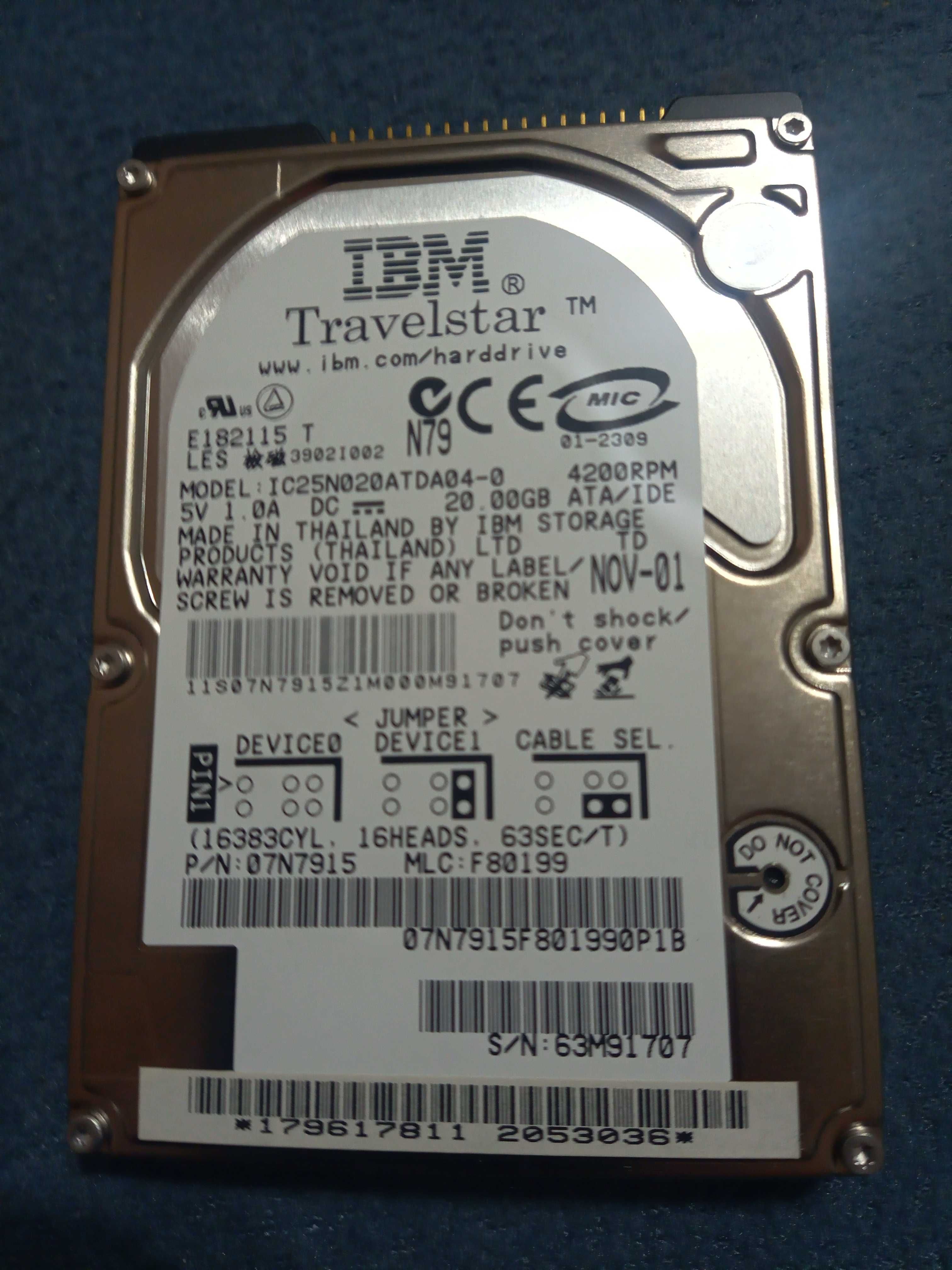 Dysk twardy IBM IC25N020ATDA04-0 20GB PATA (IDE/ATA) 2,5"