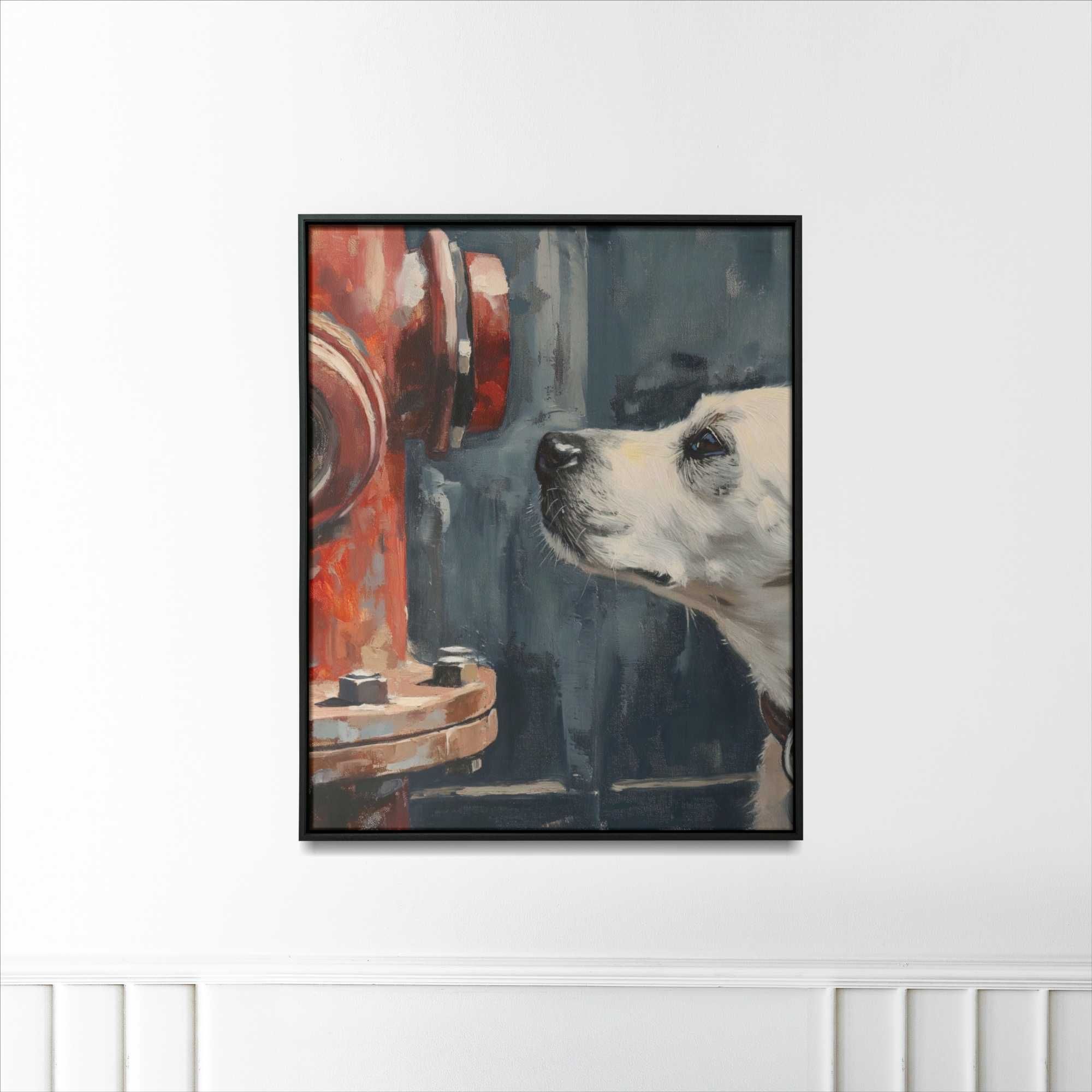Plakat 20x20cm Kumpel przy Hydrancie | Pies Kundel Zwierzęta Obraz