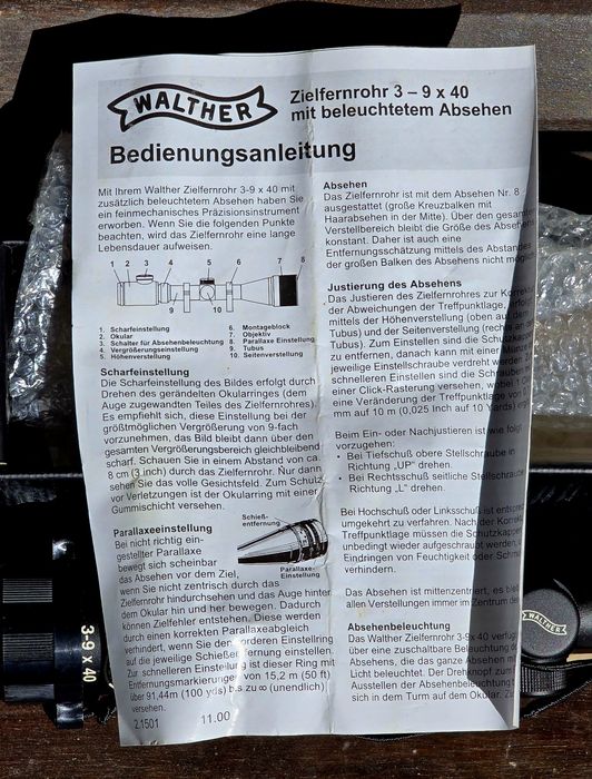 Mira telescópica Walther 3-9x40 ilumineted N8