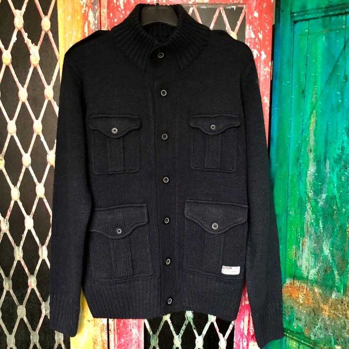 Nowy granatowy męski rozpinany sweter kardigan bez kaptura Dissident S