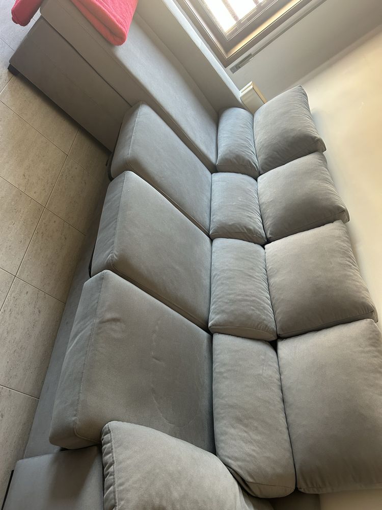 Sofa 3 lugares com chaisse long cinza