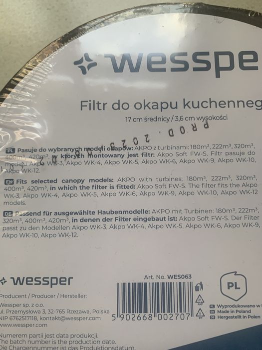 Filtry węglowe do okapu kuchennego 17cm