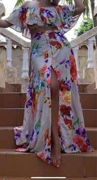 Костюм юбка топ цветы летний пляжный рюши макси платье Zara