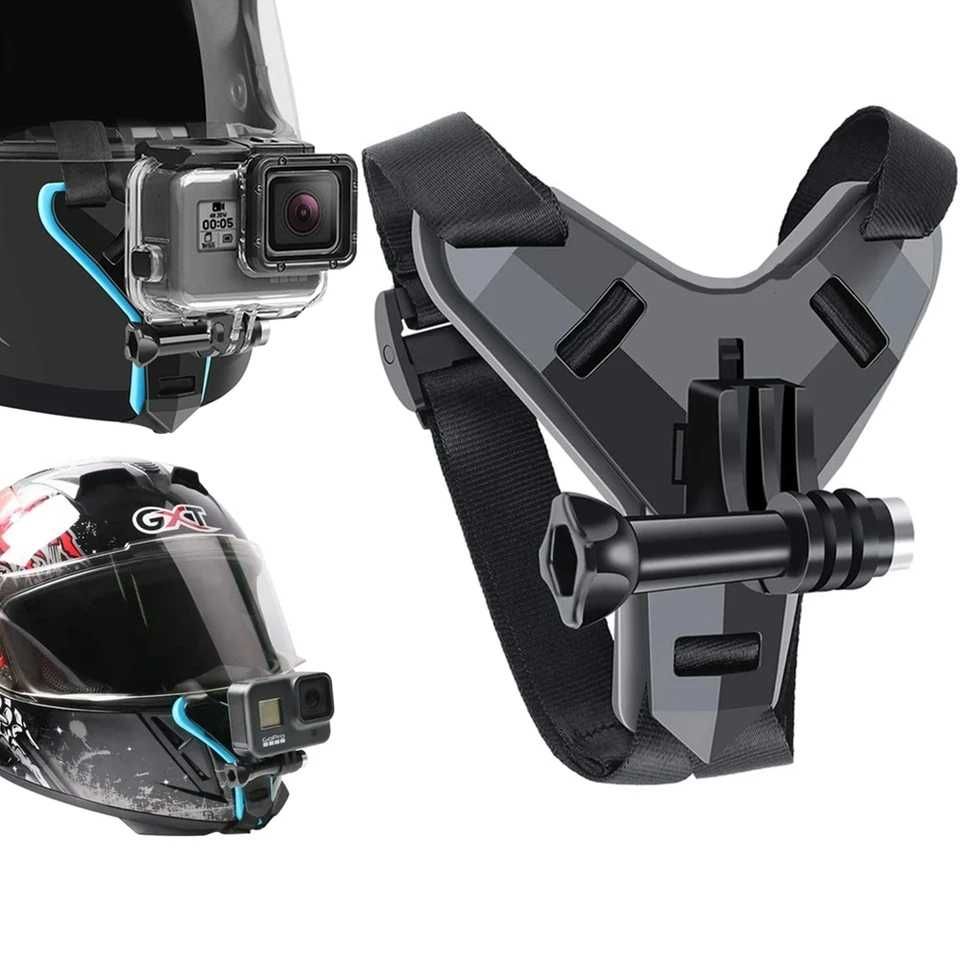 Uchwyt na kask motocyklowy na szczękę do kamery NIEBIESKI