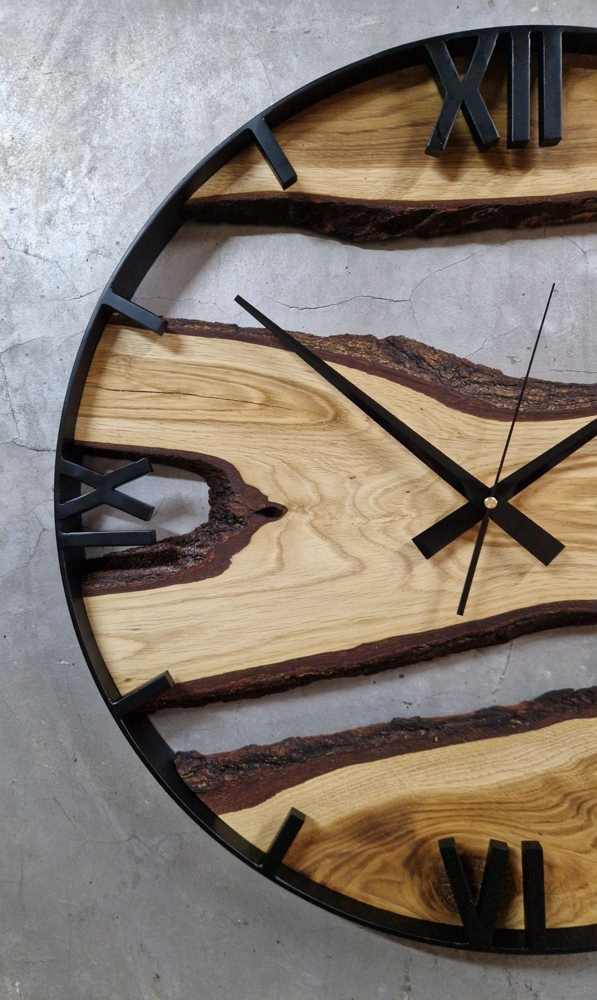 Zegar ścienny loft Dębowy 55cm industrial stalowy