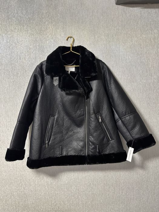 Дубленка женская , бренд BCBG. Эко кожа.черная , размер 50