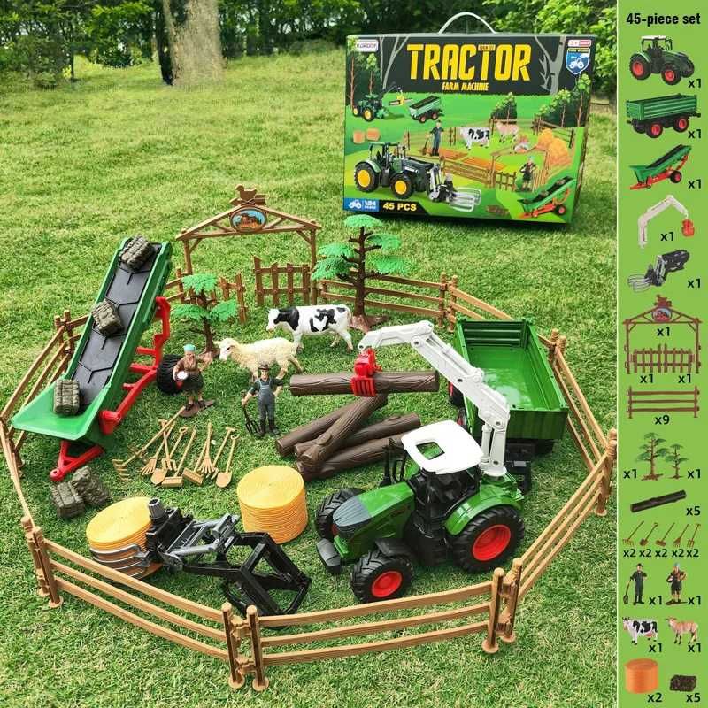 Farma dla dzieci traktor przyczepa maszyny zwierzęta duży zestaw 1:24