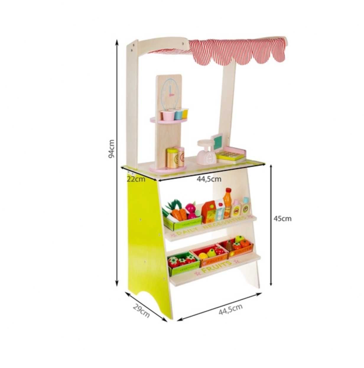 Supermarket Sklep Stragan dla Dzieci Drewniany Kasa Owoce + Akcesoria
