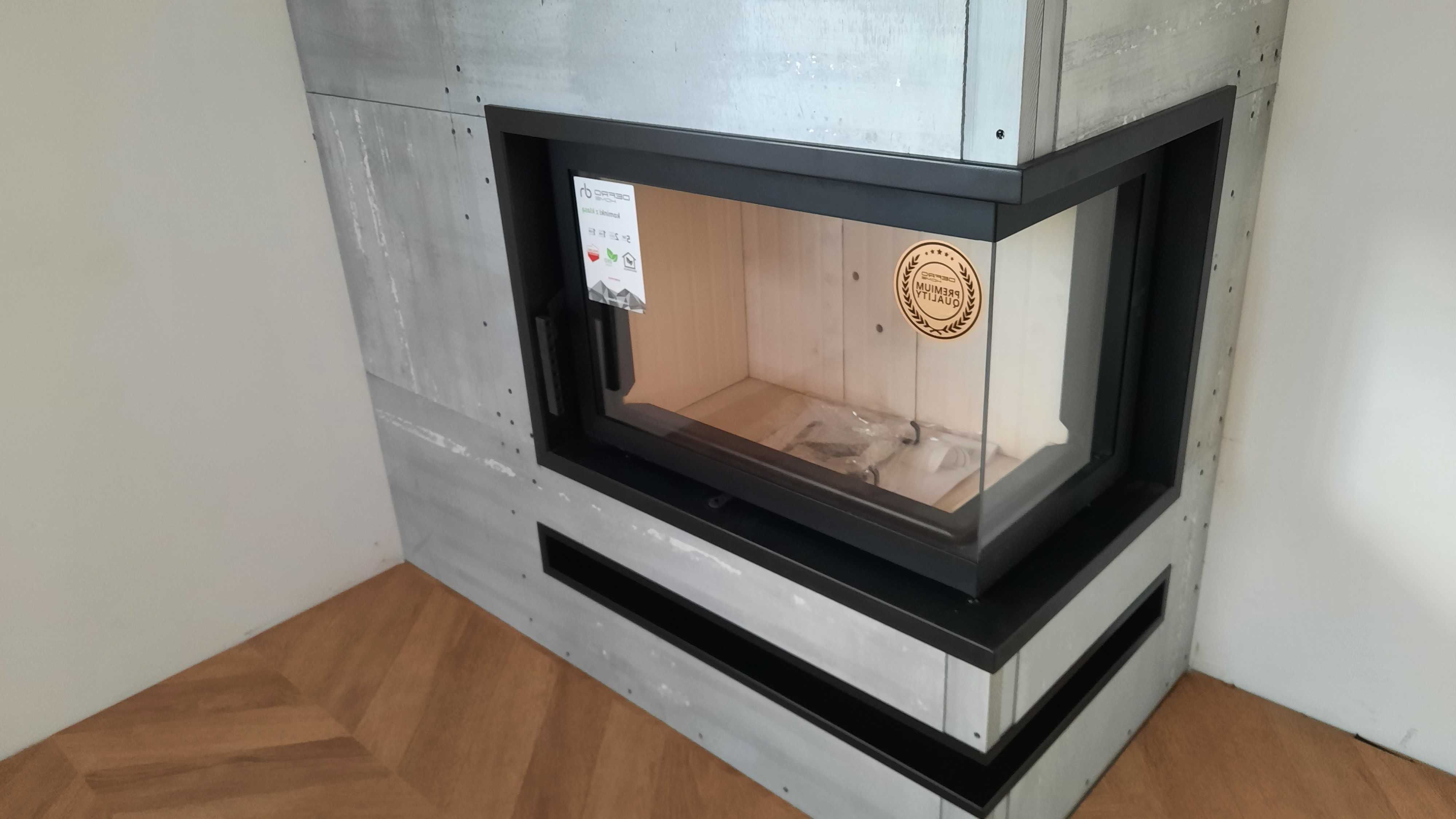 Kominek narożny z wkładem Kratki FLOKI S 8kW Prawy Ekoprojekt montaż