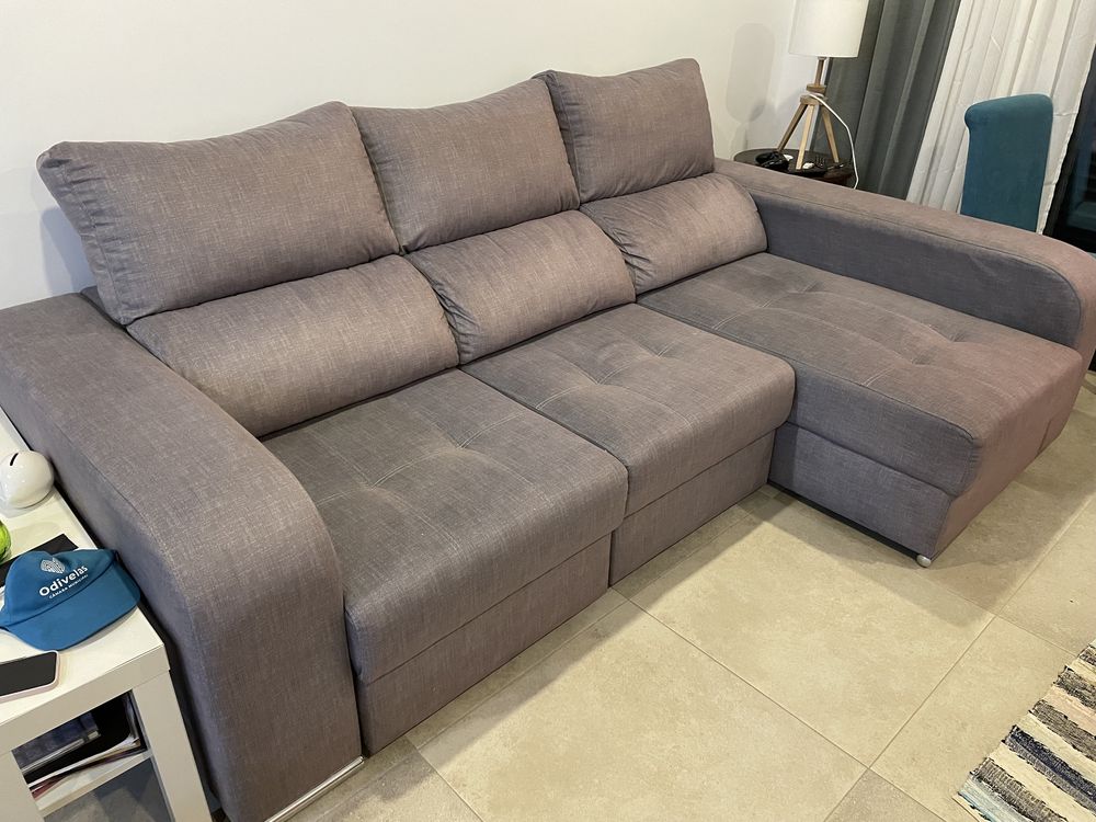 Sofa cama chease long de tecido cor cinzent