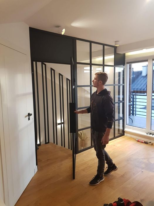 Stalowe drzwi ścianki szklane loftowe industrialne nowoczesna klasyka