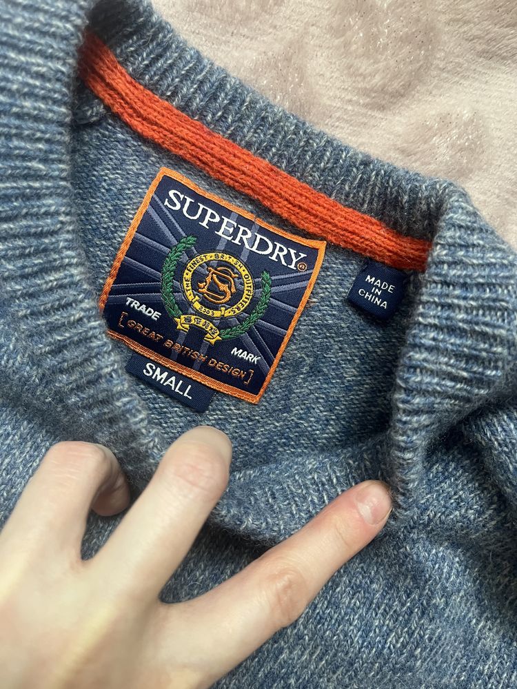 Sweter wełniany s superdry niebieski