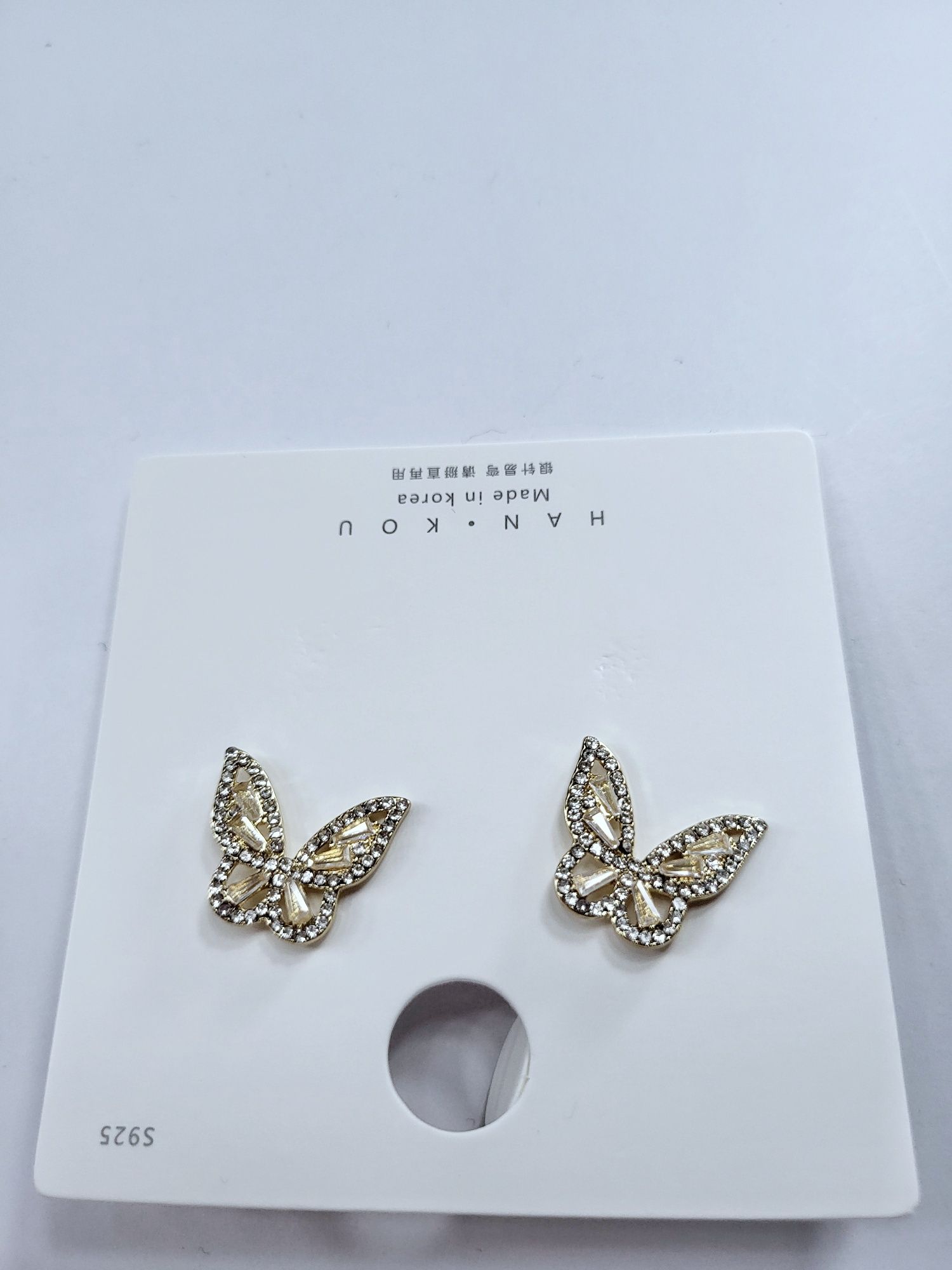 Piękne kolczyki motylki złote srebrne cyrkonie diamenciki